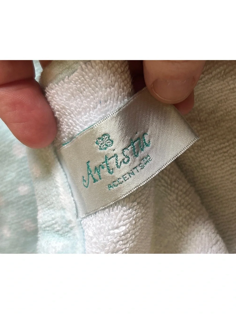 Light Blue Polka Dot Towel with Embroidered Rabbit and Floral Crown